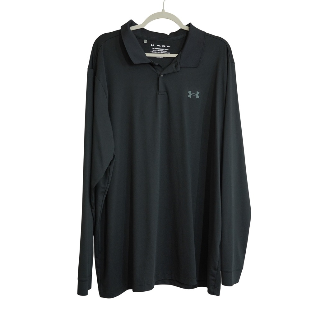 Under Armour Performance Polo Long Sleeve Black Shirt 3XL Loose Fit Casual Golf